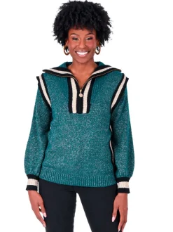 Sweaters-Emily McCarthy Poppy Pullover Sweater - Metallic Green