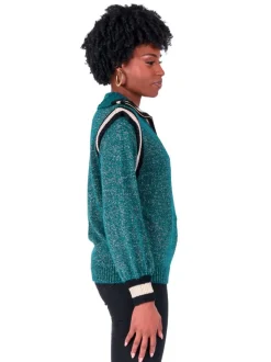 Sweaters-Emily McCarthy Poppy Pullover Sweater - Metallic Green