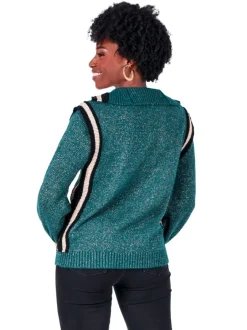 Sweaters-Emily McCarthy Poppy Pullover Sweater - Metallic Green