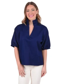 Blouses-Emily McCarthy Poppy Top Navy Cotton Poplin