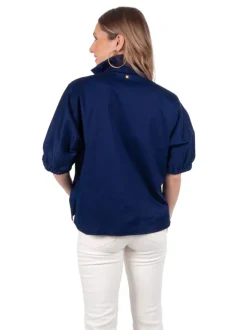 Blouses-Emily McCarthy Poppy Top Navy Cotton Poplin