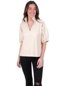Blouses-Emily McCarthy Poppy Top Sandshell Vegan Leather