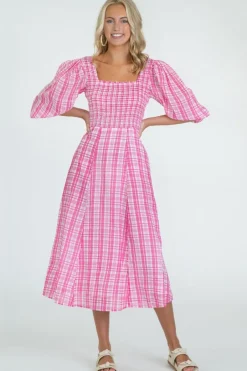 Midi-Olivia James the Label Bridget Dress Country Plaid Pink