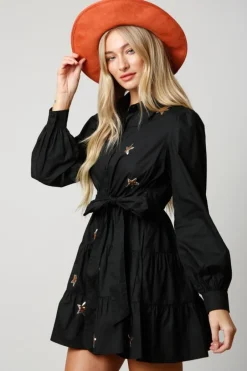 Mini-Peach Love California Star Sequin Patch Shirt Dress