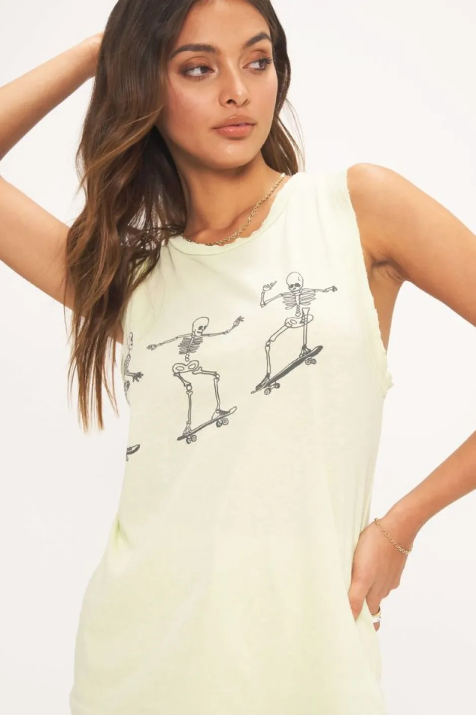 Tanks-Project Social T Skeleton Skate Tank Lime Cream