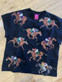 T-Shirts-Queen of Sparkles Black Scattered Horse & Jockey