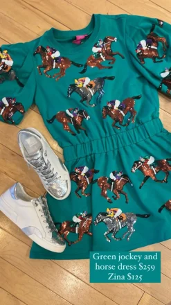 Mini-Queen of Sparkles Green Horse & Jockey Dress