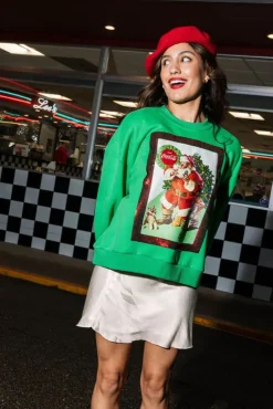 Sweatshirts-Queen of Sparkles Green Santa Drinking Coke Sweatshirt