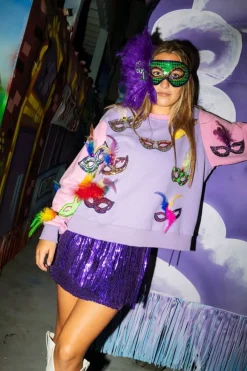 Sweatshirts-Queen of Sparkles Mardi Gras Feather Mask Sweatshirt