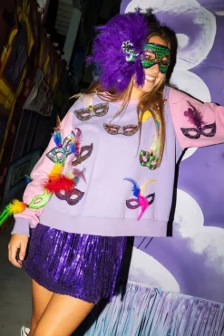 Sweatshirts-Queen of Sparkles Mardi Gras Feather Mask Sweatshirt