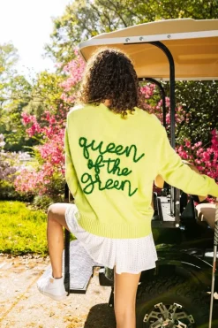 Sweaters-Queen of Sparkles Queen Of The Green Golf Cardigan