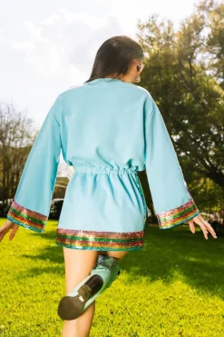 Mini-Queen of Sparkles Teal Rainbow Sequin Stripe Dress