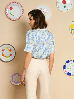 Blouses-Sister Jane Sky Floral Ruffle Blouse - Cornflower Blue