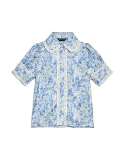 Blouses-Sister Jane Sky Floral Ruffle Blouse - Cornflower Blue