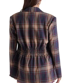 Jackets-Steve Madden Frida Plaid Jacket Navy