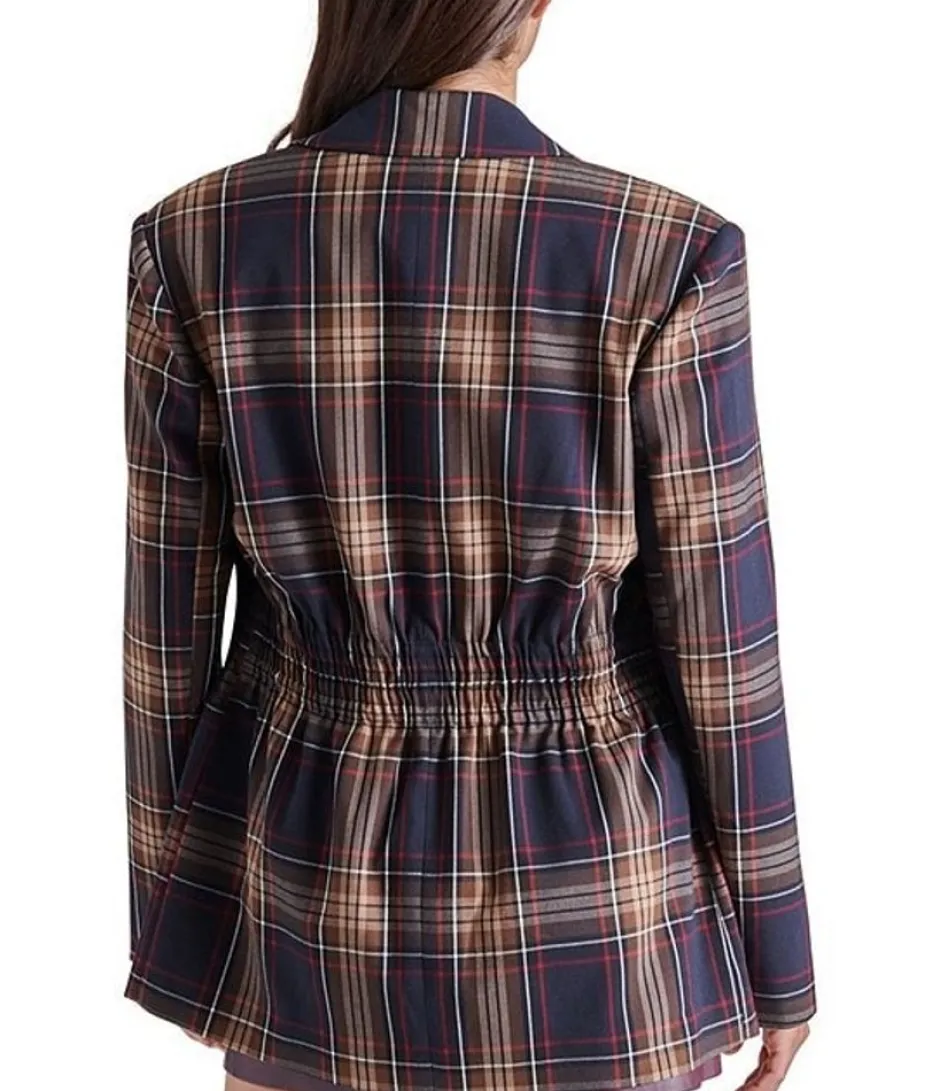 Jackets-Steve Madden Frida Plaid Jacket Navy