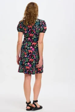 Mini-Sugarhill Brighton Annette V-Neck Jersey Dress - Black, Tigers & Toucans