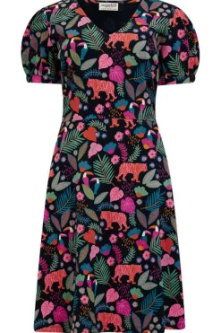 Mini-Sugarhill Brighton Annette V-Neck Jersey Dress - Black, Tigers & Toucans