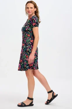 Mini-Sugarhill Brighton Annette V-Neck Jersey Dress - Black, Tigers & Toucans
