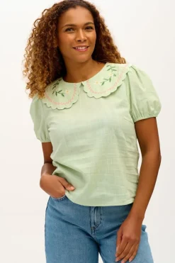 Blouses-Sugarhill Brighton Macie Scallop Collar Top Floral Embroidery