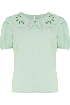 Blouses-Sugarhill Brighton Macie Scallop Collar Top Floral Embroidery