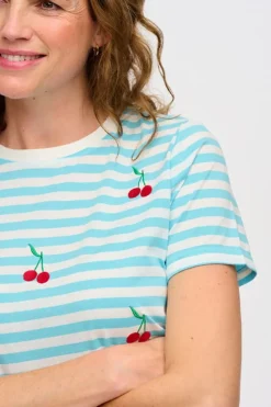 T-Shirts-Sugarhill Brighton Maggie T-Shirt - Blue/White, Cherry Embroidery