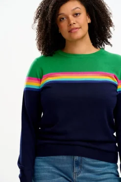 Sweaters-Sugarhill Brighton Rita Jumper - Navy/Green, Rainbow Split