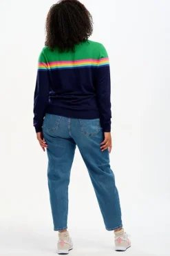 Sweaters-Sugarhill Brighton Rita Jumper - Navy/Green, Rainbow Split