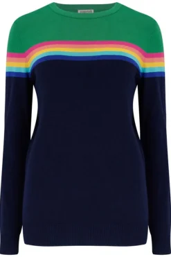 Sweaters-Sugarhill Brighton Rita Jumper - Navy/Green, Rainbow Split