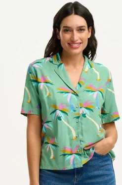 Blouses-Sugarhill Brighton Santana Shirt - Green, Rainbow Palms