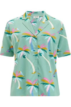 Blouses-Sugarhill Brighton Santana Shirt - Green, Rainbow Palms
