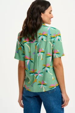 Blouses-Sugarhill Brighton Santana Shirt - Green, Rainbow Palms