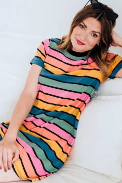 Mini-Sugarhill Brighton Sia T-Shirt Dress - Multi, Beach Hut Stripes